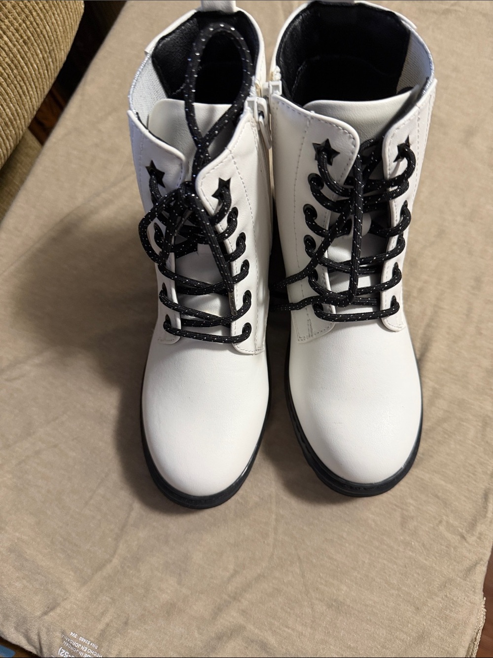 SO White Kids Lace-Up Combat Boots with Black Laces